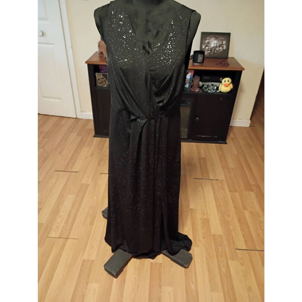 3XL Ever Pretty Black Glitter Sleeveless Deep V Neck Maxi Special Occasion Dress